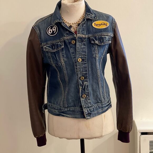Vintage jean and leather jacket🌟 Jean jackets ✨ RA.RE. Brand 🌟 🌟 ITALIAN🌟 - Picture 1 of 8